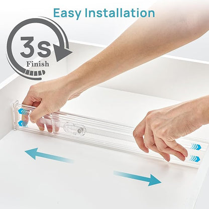 Vtopmart 8 Pack 2.36" Short Upgrade Drawer Dividers for Kitchen Drawer, 12.8"-22.3" Expandable Kitchen Drawer Organizer, Clear Plastic Organizer Separator for Flatware, Utensil, Cutlery, Underwear