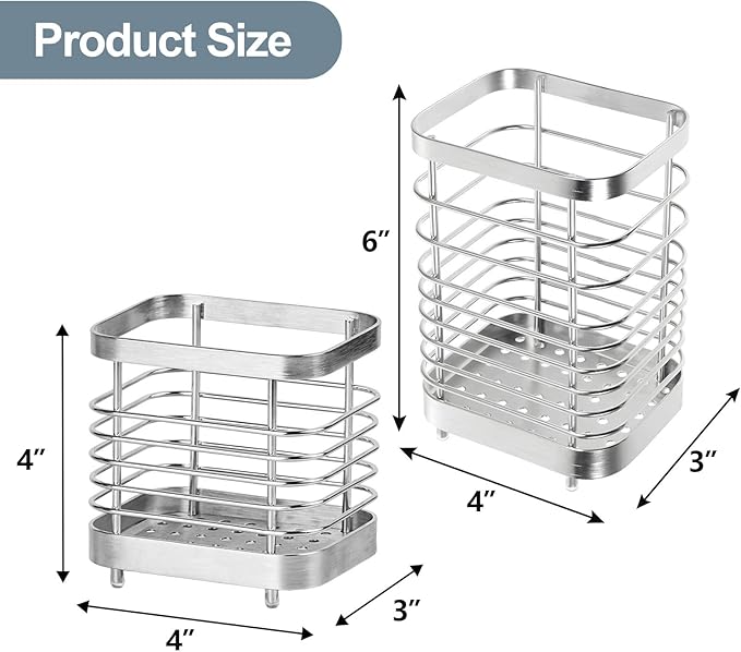 Utensil Holder, Stainless Steel Utensil Drying Rack for Kitchen Counter, Silverware Cutlery Flatware Holder Forks, Knives, Spoons, Chopsticks Organizer (Silver) - Image 2