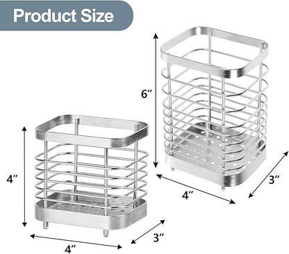 Utensil Holder, Stainless Steel Utensil Drying Rack for Kitchen Counter, Silverware Cutlery Flatware Holder Forks, Knives, Spoons, Chopsticks Organizer (Silver) - Image 2