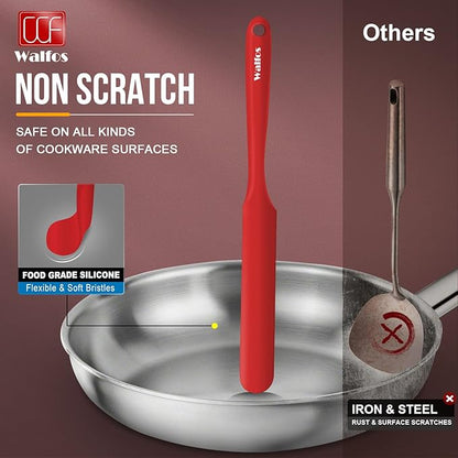 Walfos Silicone Jar Spatula - High Heat Resistant Kitchen Spatulas(450°F）,Cake Cream Butter Spatulas, for Cooking Mixing -BPA Free and Dishwasher Safe Mixing Batter Scraper Spatula, Red(2pcs) - Image 4