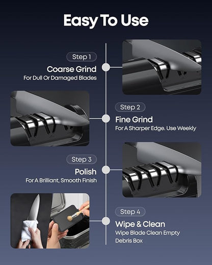 Electric Knife Sharpener for Kitchen, 3-Stage Knife Sharpener Electric with 100% Diamond Abrasives, 20° Precision Angle Guide, Fast & Safe Sharpening for Chef Knives, Home Use & Beginners (Black) - Image 5
