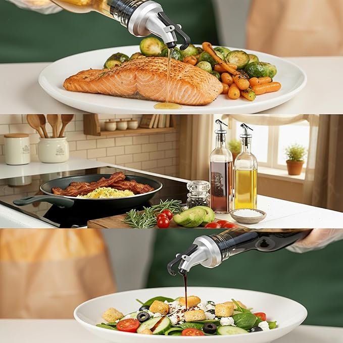 WERTIOO 6 PACK Glass Olive Oil Dispenser Bottle, 17 OZ/500ml Oil Dispenser for Kitchen with 6 Pourer, 3 Stainless Steel Funnel & 1 Pen and 8 Label for Kitchen - Image 7