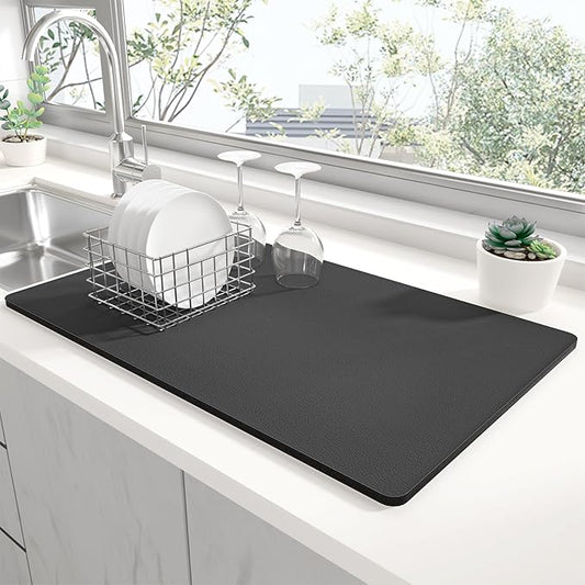 Rnivvi Dish Drying Mat for Kitchen Counter, XL 15 x 24" Super Absorbent Drainer Pad Easy Clean Dish Rack Pad, Non-Slip Heat Resistant Coffee Bar Mats for Coffee Machine Station Accessories Decor, Gray by Rnivvi