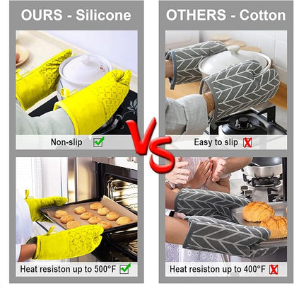 KEGOUU Oven Mitts and Pot Holders 6pcs Set, Kitchen Oven Glove High Heat Resistant 500 Degree Extra Long Oven Mitts and Potholder with Non-Slip Silicone Surface for Cooking (Yellow) - Image 5
