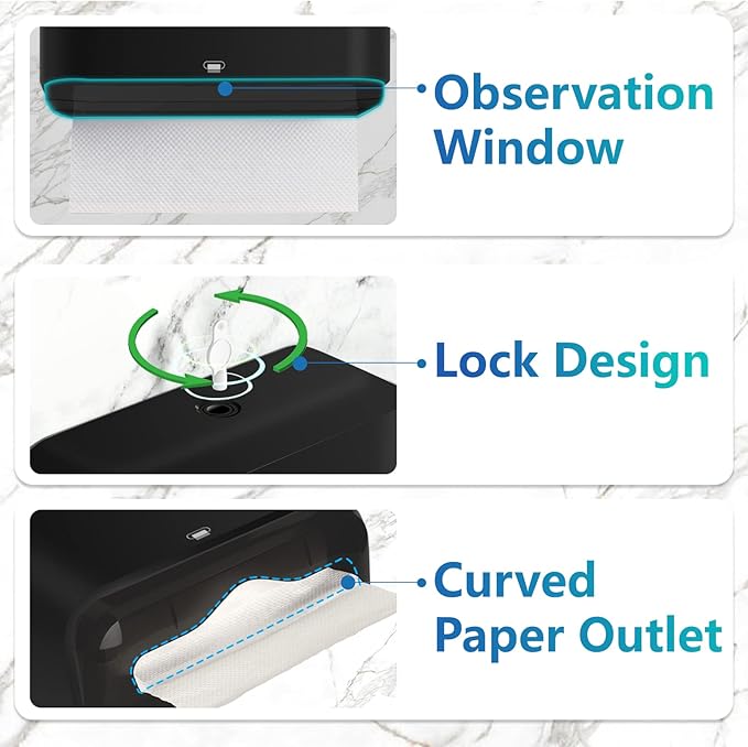   , Multifold/Trifold/C Fold Papers Dispenser, Bathroom Hand Towels Wall Mounted Tissue Holder, No-Drill Adhesive Commercial or Home Black - Image 2