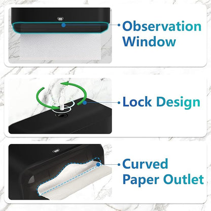   , Multifold/Trifold/C Fold Papers Dispenser, Bathroom Hand Towels Wall Mounted Tissue Holder, No-Drill Adhesive Commercial or Home Black - Image 2