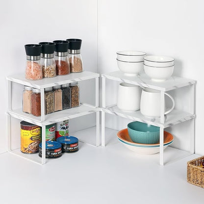NEX Kitchen Counter Shelf, Stackable Cabinet Shelf Organizers Expandable Countertop Shelf for Pantry, Set of 4, White - Image 5