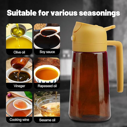 2 In 1 Oil Dispenser And Oil Sprayer, 16 Oz/470 Ml Oil Dispenser For Kitchen Spray, With Fine Mist Nozzle, Suitable For Cooking, Air Fryer, Salad, Grilling (yellow-2)