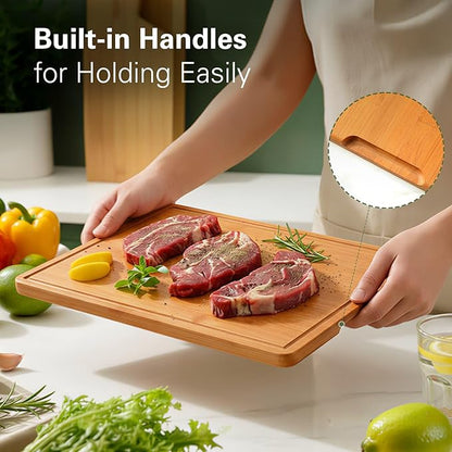 Zarler Bamboo Cutting Boards for Kitchen, 4 Piece Durable Wood Cutting Board with Juice Grooves and Handles, Wooden Chopping Board Set for Meal Prep, 500℉ Carbonized Bamboo, Ideal Kitchen Gift - Image 7