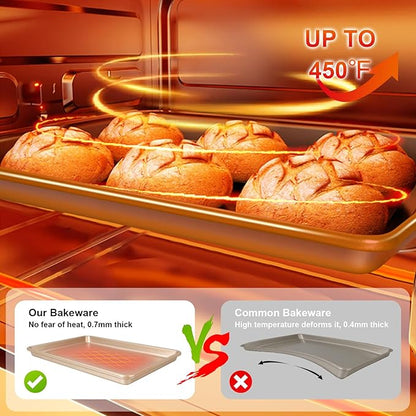 Baking Sheet Pan Set of 3, Commercial Cookie Sheets for Baking, Nonstick Half/Quarter/Jelly Roll Pans Replacement Toaster Oven Tray, Heavy Duty & Easy Clean, Champagne Gold - Image 6
