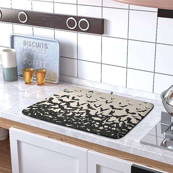 Halloween Bats Halloween Dish Drying Mat for Kitchen Counter 16x18 Inch Microfiber Absorbent Drying Mats Washable Dishes Drainer Mats Reusable Dish Rack Pad for Coffee Bar - Image 5