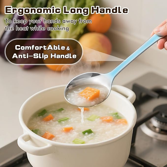 3 Pcs Stainless Steel Cooking Utensils Set, Heat Resistant Kitchen Utensils, Metal Kitchen Tools Include Solid & Slotted Spoon, Pasta Server, Ergonomic Handle, Dishwasher Safe, Easy to Clean, Silver - Image 4