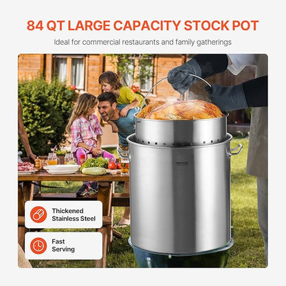 VEVOR Stainless Steel Stockpot, 100 Quart Large Cooking Pots, Cookware Sauce Pot with Basket, Lid, and Handle, Heavy Duty Commercial Grade Stock Pot, Sanding Treatment, for Large Groups Events Silver - Image 2