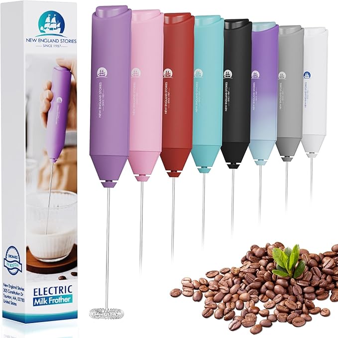 Powerful Milk Frother Handheld Foam Maker, Mini Whisk Drink Mixer for Coffee, Cappuccino, Latte, Matcha, Hot Chocolate, No Stand, Light Purple by NewEnglandStories