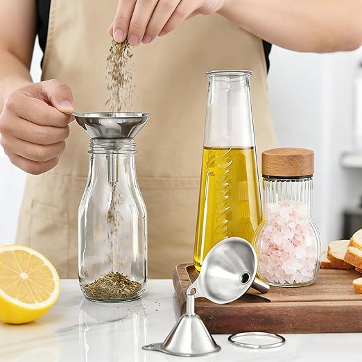 Small Funnels for Filling Bottles, 3 Pcs Stainless Steel Kitchen Funnel Set, Food Grade Mini Metal Funnel for Transferring Oil Liquid, Easy Cleaning with a Brush (Short Handle) - Image 2