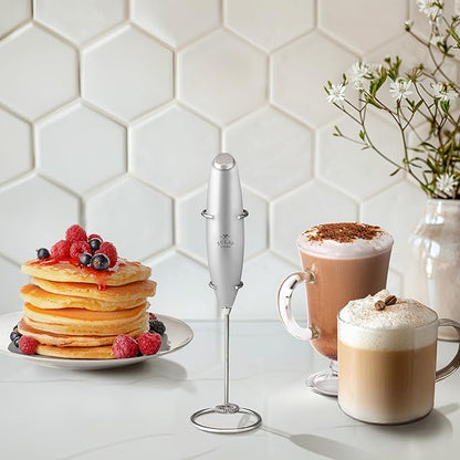 Zulay Kitchen Powerful Milk Frother Wand With 4 AA Duracell Batteries - Ultra Fast Handheld Drink Mixer - Electric Whisk Foam Maker for Coffee, Lattes, Cappuccino, Matcha & Creamer - Premium Silver - Image 5