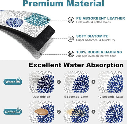 Findosom 2PCS 16" x 24" Dish Drying Mat & 24" x 5.5" Sink Splash Guard, Super Absorbent & Cuttable Dish Mat Drying Kitchen Mat with Blue Floral, Hide Stain Drying Mat for Kitchen Counter - Image 3