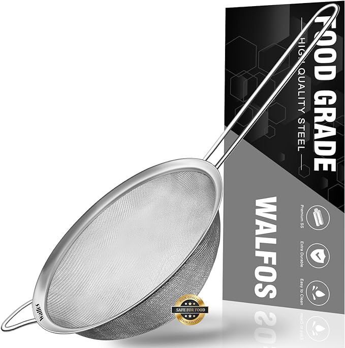 Walfos 6.95 Inch Fine Mesh Strainers, Premium Stainless Steel Colanders and Sifters, with Reinforced Frame and Sturdy Handle, Perfect for Sift, Strain, Drain and Rinse Vegetables, Pastas and Tea by Walfos