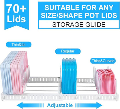 X-cosrack Expandable Food Container Lid Organizer,Large Capacity Adjustable 10 Dividers Detachable Lid Organizer Rack for Cabinets, Cupboards, Pantry Shelves, Drawers to Keep Kitchen Tidy,White - Image 3