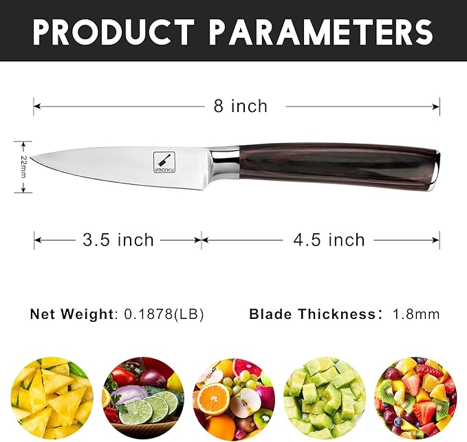 imarku Paring Knife - Paring Knives, 3.5 Inch Small Kitchen Knifes - Japanese High Carbon Stainless Steel Fruit Knife, Ergonomic Pakkawood Handle, Ultra Sharp Blade, Unique Gifts for Men and Women - Image 3