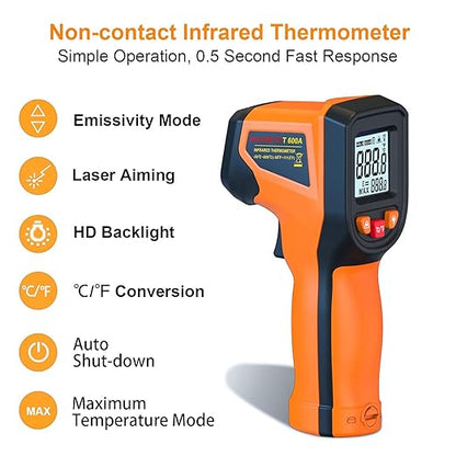 DEASOMIYE Infrared Thermometer Gun, -58°F~1112°F Laser Thermometer Temperature Gun, Non Contact IR Temp Gun with Adjustable Emissivity for Cooking,Griddle,HVAC,Fridge,Grill,Pizza Oven(Not for Human)