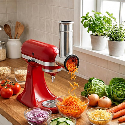 Stainless Steel Slicer Shredder Attachment for Kitchenaid Stand Mixer,kitchen aid cheese grater,Salad Maker,Dishwasher Safe with 4 Blades by Kitchwiyte