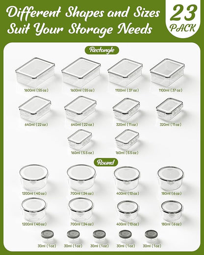 46 Piece Food Storage Containers with Lids(23 Containers & 23 Lids), BPA-Free Plastic Food Containers for Kitchen Storage and Organization, Leak Proof Meal Prep Container, Includes Labels & Pen - Image 2