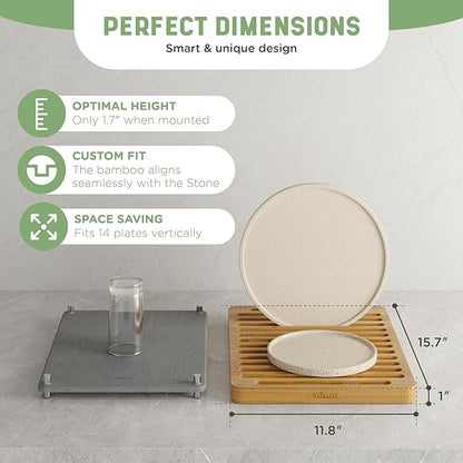 NIUM Stone Drying Mat for Kitchen Counter & Bamboo Rack - 16″x12″ - Diatomaceous Earth Dish drying mat Ultra Absorbent & Fast Drying - EcoFriendly with Non-Slip Pads & Anti-Moisture Design - Image 4