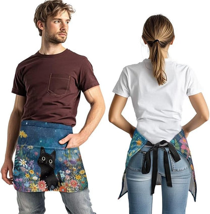 Server Apron with 3 Pockets, Waterproof Oil Waitress Waiter Half Apron for Restaurant Hotel Kitchen Cafe