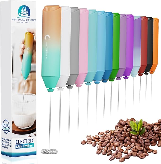 Powerful Milk Frother Handheld Foam Maker, Mini Whisk Drink Mixer for Coffee, Cappuccino, Latte, Matcha, Hot Chocolate, No Stand, Meadow by NewEnglandStories