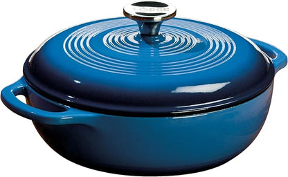 Lodge 3 Quart Enameled Cast Iron Dutch Oven with Lid – Dual Handles – Oven Safe up to 500° F or on Stovetop - Use to Marinate, Cook, Bake, Refrigerate and Serve – Caribbean Blue by Lodge