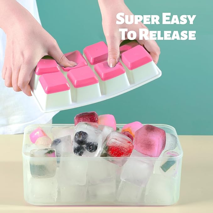 Large Ice Cube Tray with Lid and Bin, Jrisbo Silicone Big Square Ice Cube Molds for Freezer, 3 Pack Stackable Huge Cubed Ice Trays with Ice Tong, Ice Scoop for Whiskey Cocktails Soups Frozen Treats - Image 2