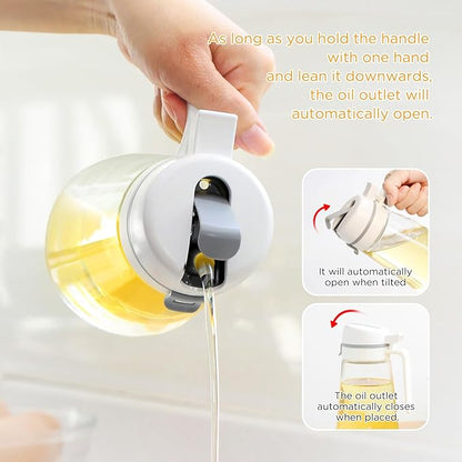 Auto Flip Olive Oil Dispenser Bottle - 12oz Clear Glass With Scale for Kitchen - Cruet