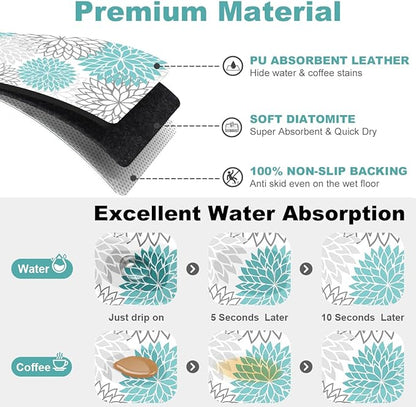 Findosom 2PCS 12" x 20" Dish Drying Mat & 24" x 5.5" Sink Splash Guard, Super Absorbent & Cuttable Dish Mat Drying Kitchen Mat with Teal Floral, Hide Stain Drying Mat for Kitchen Counter - Image 5