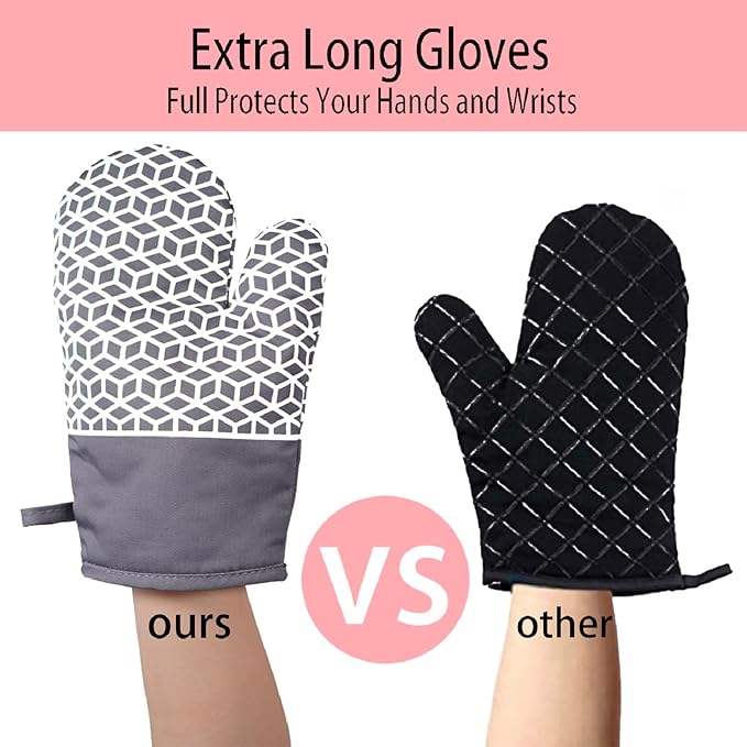 Oven Mitts and Pot Holders Sets 6pcs, Thick Cotton Oven Gloves High Heat Resistant 500℉with Extra Long Oven Mitts and Hot Pads Potholders with Non-Slip Silicone Surface for Cooking Baking - Image 7