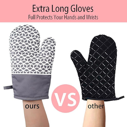 Oven Mitts and Pot Holders Sets 6pcs, Thick Cotton Oven Gloves High Heat Resistant 500℉with Extra Long Oven Mitts and Hot Pads Potholders with Non-Slip Silicone Surface for Cooking Baking - Image 7