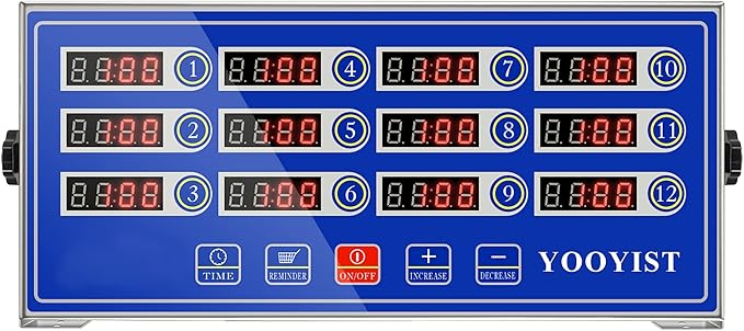 Precision Kitchen Timers for Cooking – 12 Channel Commercial Kitchen Timer Restaurant Kitchen Supplies – Stainless Steel Digital LED Chef Cooking Timer – Reminder Function, Loud Alarm, Blue by YOOYIST