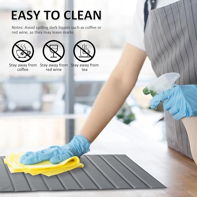 Large Stone Dish Drying Mat for Kitchen Counter 24x16 Inch - Super Absorbent Quick Dry Diatomaceous Earth with PU Leather, Foldable Space Saving Stone Bath Mats for bathroom - Image 6