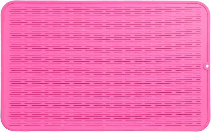 MicoYang Silicone Dish Drying Mat for Multiple Usage,Easy clean,Eco-friendly,Heat-resistant Silicone Mat for Kitchen Counter or Sink,Refrigerator or Drawer Liner Rose 3XL 28 inches x 18 inches by MicoYang