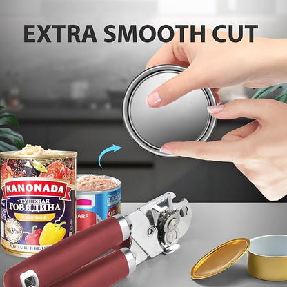 Safring Can Opener Manual, Heavy Duty Handheld Strong Can Opener with Soft Touch Handle, Sharp Blade Smooth Edge, Can Openers with Multifunctional Bottle Opener, Red - Image 7