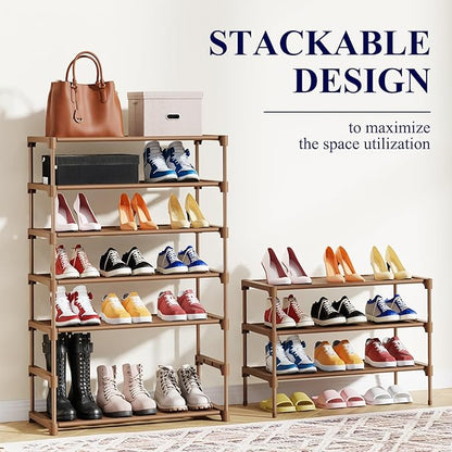 Kitsure Shoe Rack - Non-Woven Shoe Rack Shelf, Shoe Organizer for Closet, Entryway, Garage & Corridor, Stackable Shoe Shelves, 27.5" Wide - 3 Tier, Brown - Image 6