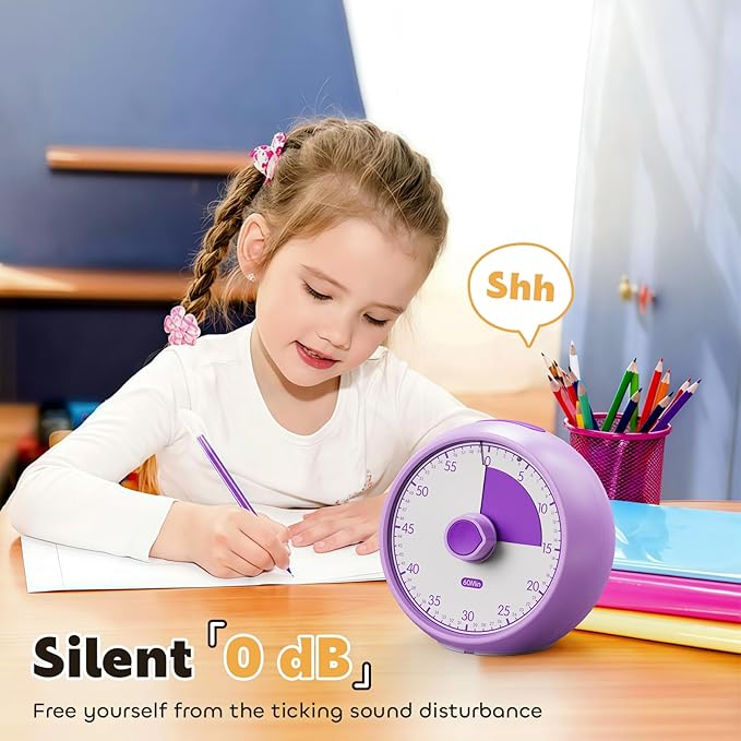 Conchstar Visual Timer for Kids 60-Minute - Countdown Timer with Optional Alarm, Focus Tool for ADHD & Autism, Time Management for Homework, Chores, Office, Kitchen, Teaching & Study Routines (Purple)