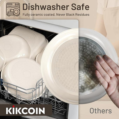 KIKCOIN Nonstick Pots and Pans Set - Ceramic Cookware Set with Detachable Handle - 25 Pack Healthy Pans Set for Cooking - Stackable for RV Kitchen, Induction Ready - Dishwasher and Oven Safe - Image 3