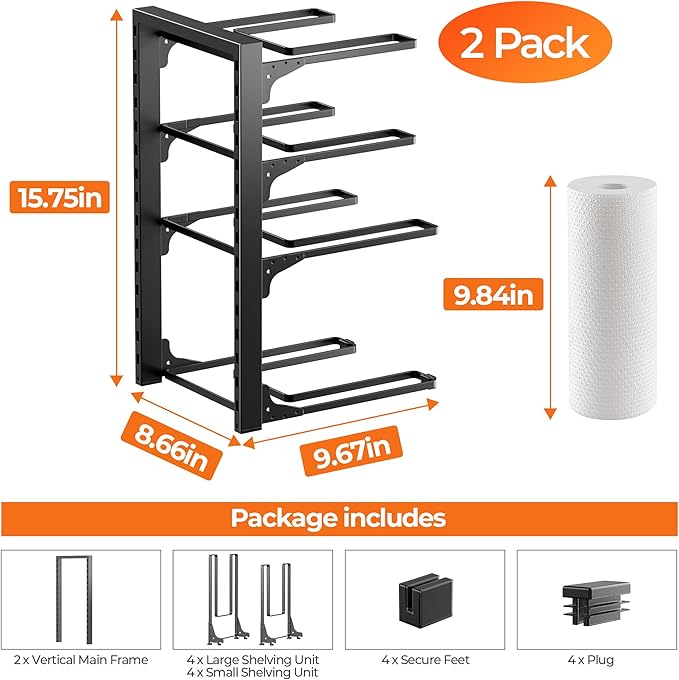 MUDEELA 2 Pack Pots and Pans Organizer under Cabinet, 4-Tier Heavy Duty Pan Organizers inside Cabinet Kitchen Storage, Adjustable Pot Rack Holds up to 44 LB Cast Iron Skillets Shallow Cookware - Image 7