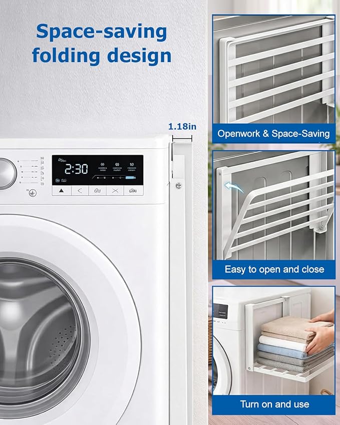 Magnetic Laundry Shelf for Washing Machine, Organize Laundry Essentials with Ease, Easy Install, Durable, 24-inch Adjustable Magnetic Storage Rack, White