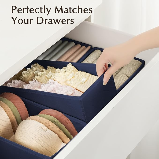 DIMJ Drawer Organizers Clothes, Set of 8 Dresser Organizer Bins, Fabric Closet Organizers and Storage, Shallow Drawer Dividers for Nursery, Clothing, Baby Clothes, Socks, Underwears, Tie (Navy Blue) - Image 3