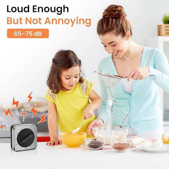 Mechanical Kitchen Timer with Magnet: Wind Up Cooking Timer Clock with Loud Alarm, Kitchen Timers for Cooking, No Battery Manual Food Timer for Baking, BBQ, Seniors & Daily Reminders - Image 5