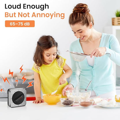 Mechanical Kitchen Timer with Magnet: Wind Up Cooking Timer Clock with Loud Alarm, Kitchen Timers for Cooking, No Battery Manual Food Timer for Baking, BBQ, Seniors & Daily Reminders - Image 5