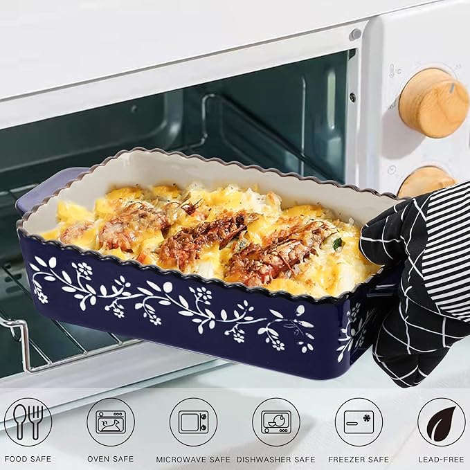 AVLA 3 Pack Ceramic Bakeware Set Porcelain Rectangular Baking Dish Lasagna Pans for Cooking Kitchen Casserole Dishes Cake Dinner 12 x 8.5 x 6 Inches of Baking Pans Banquet and Daily Use Cobalt Blue - Image 3