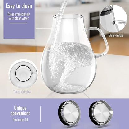 Glass Pitcher With Lid, 2.5 Liter 85 oz Glass Water Pitcher For Fridge, 0.66 Gallon Pitchers With Handle And Lid, Tea Jug Carafe Jar For Hot/Iced Water Milk Juice Coffee Fruit - Image 4